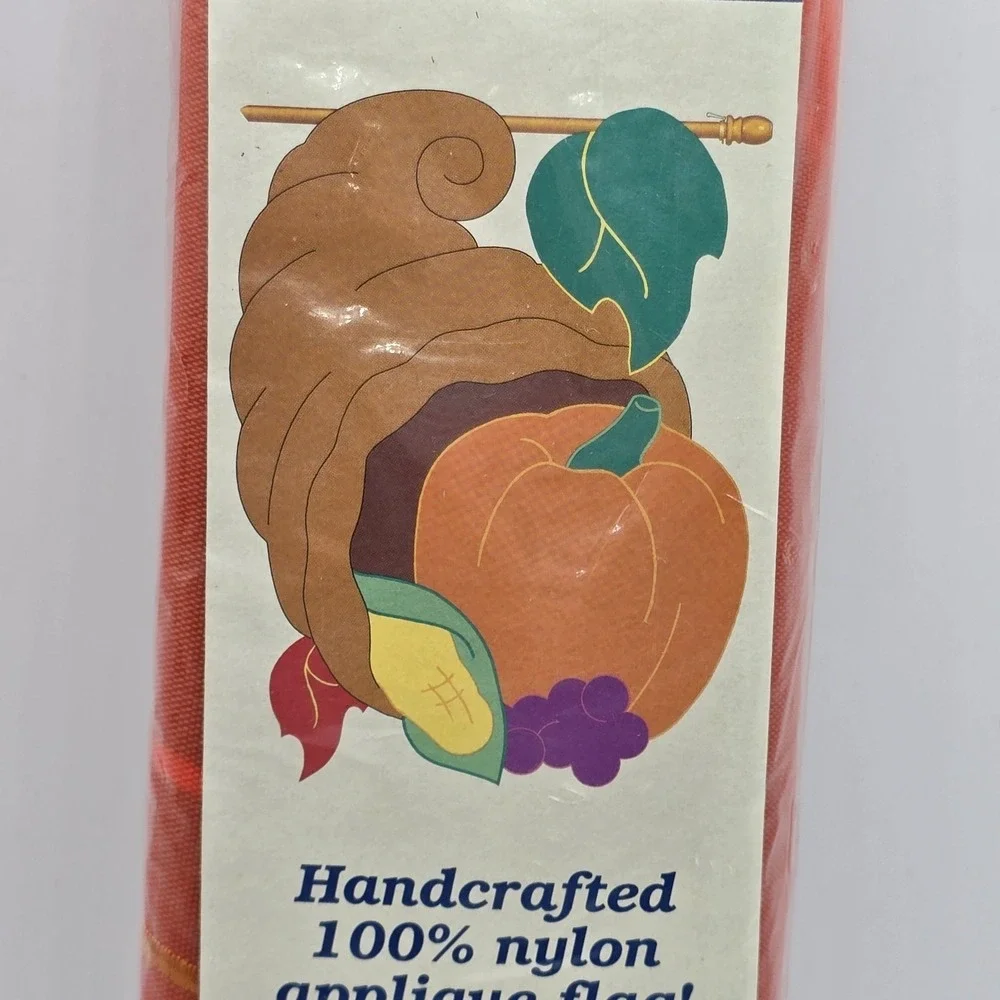 New Vtg in Package Cornucopia House Flag 28 By‎ 40 Inches Fall Autumn Sculpted